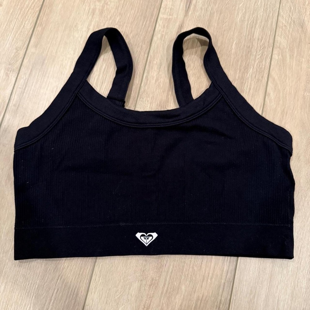 Black Roxy sports bra "Heart Into It Attitude" active athletic gym wear size XXL